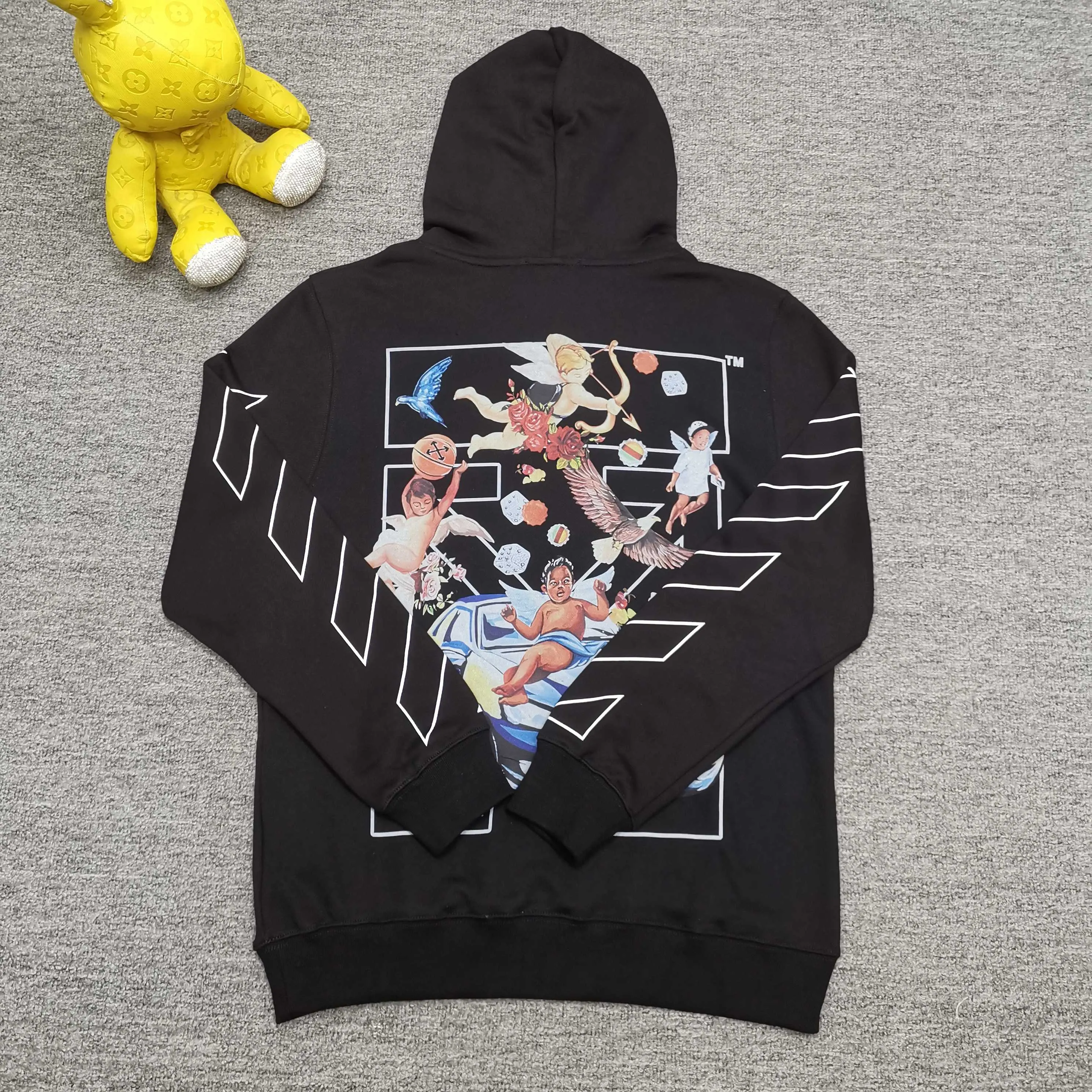 off white 25ss new portrait oil painting 460g washed hooded sweatshirt Color: Black White Size: S M L XL P410